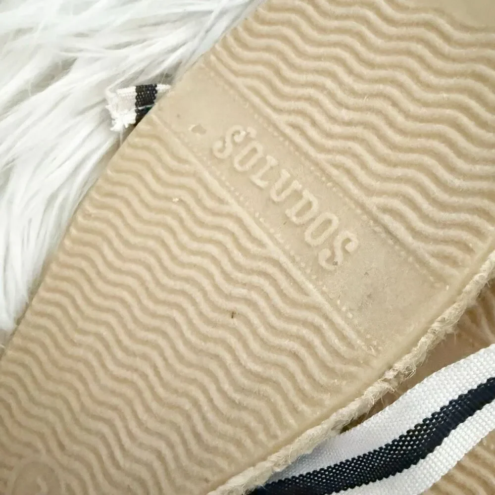 SOLUDOS | Striped Lace Up Canvas Espadrilles Flats Navy Natural Cream | Size 7